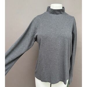 Lands End Women 0X Gray Mock Neck Long Sleeve Cotton Tee Shirt Minimalist Basic